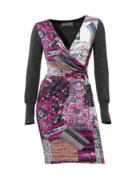 Long sleeve dress purple-multicolor knit material