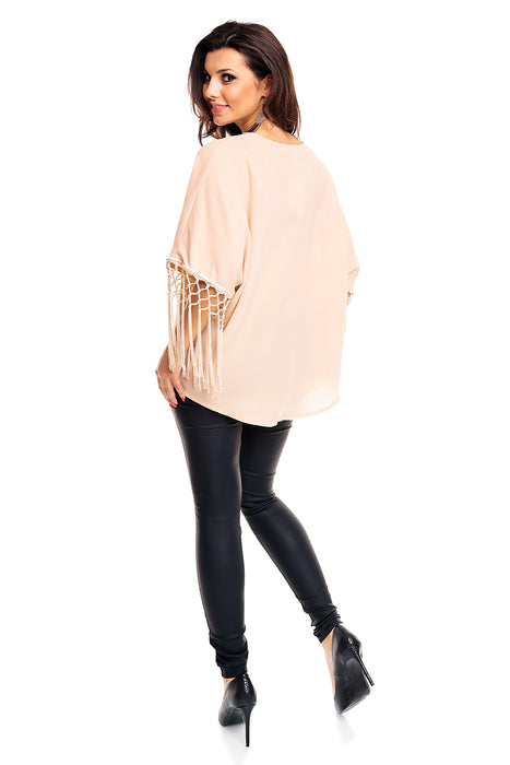 Blouse tunic with fringes beige-gold one size