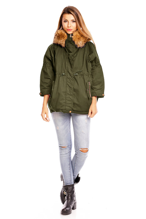 Parka mit Fell Khaki mit kurzen Ärmeln