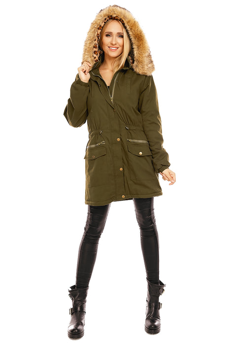 Parka with fur khaki-dark blue