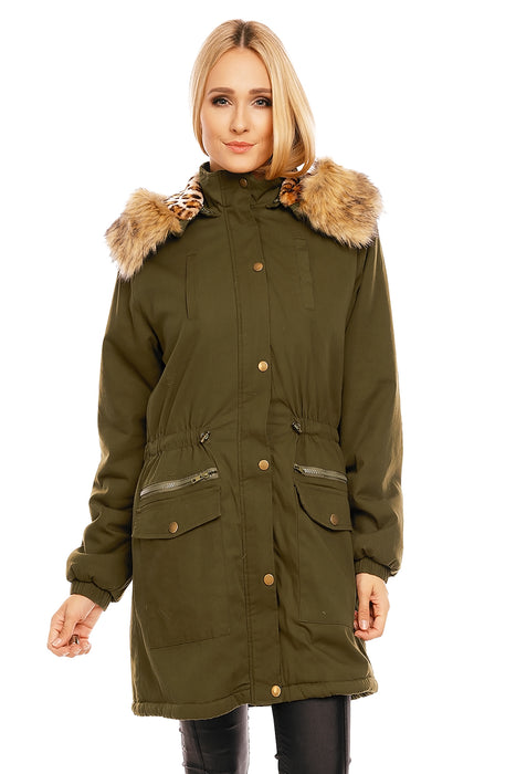 Parka with fur khaki-dark blue