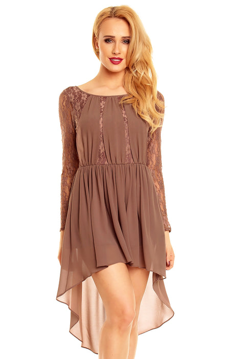 Lace chiffon dress brown
