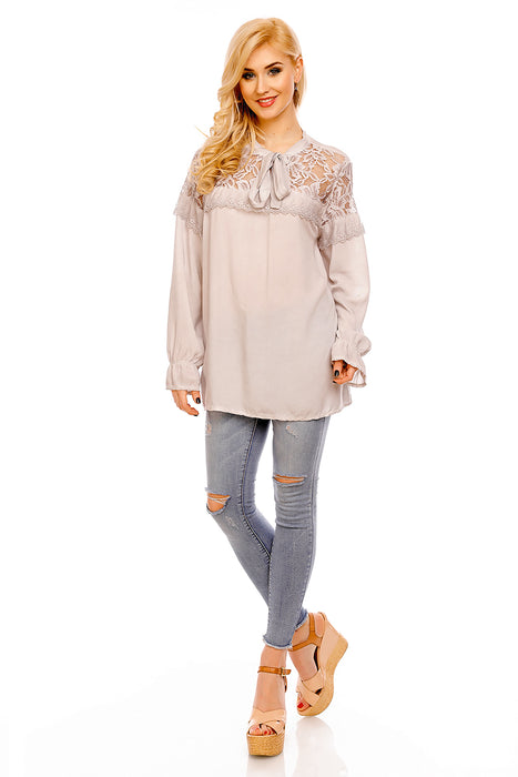 Lace Blouse Made in Italy Light Gray