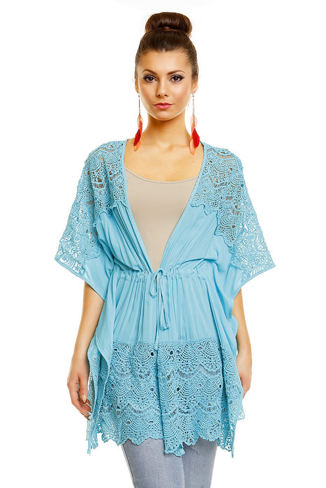Spitzen Kimono Jacke Onesize Türkis Ibiza Boho Style